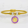 Detailed macro view of the gold-plated religious pendant with purple enamel and zircons - Purple (A007)