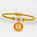 Detail of gold religious medallion on a luxury magnetic clasp bracelet with crystals - 16cm / Orange (A029)