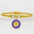 Detailed view of gold snake chain bracelet with blue enamel religious pendant and magnets - 21cm / Royal Blue (A008)