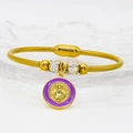 Macro detail of gold snake chain bracelet featuring purple Virgin Mary enamel charm - 16cm / Purple (A030)