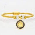 Gold Saint Benedict medal snake chain bracelet with sparkling rhinestone accents - Black (A009)