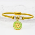 Detail of gold saint medal charm and crystal beads on snake chain magnetic bracelet - 16cm / Light Green (A031)