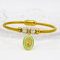 Gold snake chain bracelet featuring Virgin Mary pendant with green enamel and zircons - 16cm / Light Green (A043)