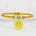 Gold magnetic stainless steel snake chain bracelet with religious coin and crystals - 21cm / Yellow (A011)