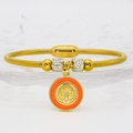 Detail of gold snake chain bracelet with orange enamel San Benito charm and magnetic clasp - Orange (A012)