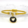 Bracciale a catena serpente dorato con ciondolo cuore in smalto nero e strass lucidi - Cuore Nero (A130) / 16cm
