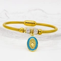 Dettaglio bracciale catena serpente dorata con ciondolo Vergine Maria smaltato blu - Celeste (A048)