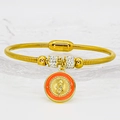 Detail of gold religious bracelet with orange Virgin Mary medal and pavé crystals - Orange Enamel Style (A019) / 16cm