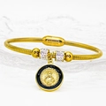 Vergoldetes Edelstahl-Schlangenarmband mit religiösem Anhänger und Kristallperlen - Schwarz (A039)