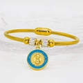 Religious golden snake chain bracelet featuring Virgin Mary pendant with magnetic clasp - Light Blue Enamel Style (A020) / 16cm