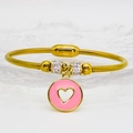 Bracciale a cuore dorato con chiusura magnetica, perle di zircone e ciondolo in smalto rosa - Cuore Rosa (A128) / 16cm