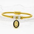 Bracciale dorato con Madonna, catena a serpente, strass lucidi e chiusura magnetica - Nero (A051)