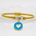 Gold snake chain bracelet with blue heart pendant and pave cubic zirconia accents - Sky Blue Heart (A127) / 16cm