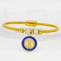 Bracciale religioso con ciondolo di santa, catena a serpente dorata e chiusura magnetica - Stile Smalto Blu Profondo (A022)
