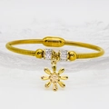 Golden snake chain bracelet with sparkling sun flower pendant and magnetic clasp - 16cm / Sunflower Style (A237)