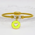 Detail of gold snake chain bracelet featuring green heart pendant and magnetic clasp - Neon Green Heart (A125) / 16cm
