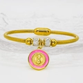 Bracciale a catena a serpente dorato con pendente della Vergine Maria e perline di cristallo - Stile Smalto Rosa (A025)