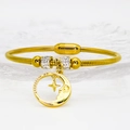 Golden snake chain bracelet with sparkling pavé moon and star charms on glass tray - 16cm / Anthropomorphic Moon & Star (A197)