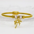 Detail of gold snake chain bracelet with sparkling zircon coconut tree charm and magnetic clasp - 16cm / Coconut Tree Style (A239)