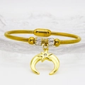 Detail view of gold snake chain bracelet featuring crystal-pave moon and star charms - 16cm / Combined Star & Moon Design (A198)