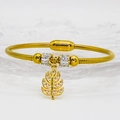 Bracelet chaîne serpent en acier titane doré avec pendentif feuille et cristaux pavés - Style Feuille Pavée (A241)