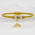 Detail of gold dolphin tail bracelet with sparkling crystals and magnetic clasp closure - Full Rhinestone Fish Tail Style (A245) / 16cm