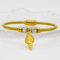 Polished gold snake chain bracelet with conch pendant and pave crystal beads on glass - 16cm / Conch Style (A257)