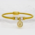 Detail of gold snake chain bracelet with Virgin Mary pendant and magnetic clasp - White Guadalupe Style / 16cm