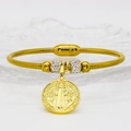 Religieuze medaille magnetische gouden armband met sprankelende kristallen en munt hanger - Religieuze Figuur Stijl (A077)