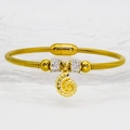 Golden seashell charm bracelet with magnetic clasp and rhinestones on snake chain - 16cm / Conch Style (A259)