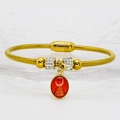 Gold snake chain bracelet with magnetic clasp and red religious saint medal charm - Red Style A288 / 16cm