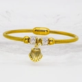 Golden snake chain bracelet with shell pendant and sparkling rhinestones on water texture - 16cm / Shell Style (A260)
