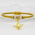 Gold dolphin magnetic bracelet with sparkling crystals and a sleek snake chain design - 3D Whale Style (A248) / 16cm
