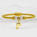 Golden snake chain bracelet with sparkling crystal beads and a dolphin pendant charm - Full Rhinestone Dolphin Style (A249)