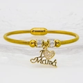 Golden stainless steel snake chain bracelet with I Love Mama pendant and magnet clasp - 16cm