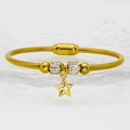 Star charm stainless steel magnetic bracelet with sparkling zircon stones in gold finish - Center Zirconia Star Pendant Style (A317)