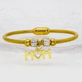 Gold snake chain bracelet with magnetic clasp and crystal MOM heart pendant - Mom Heart Style (A337) / 16cm