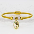 Gold stainless steel snake chain bracelet with religious Virgin Mary charm and crystals - Colorful Stone Virgin Mary Style (A341) / 16cm