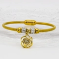 Detail of rose gold snake chain bracelet with sparkling crystal rose pendant and magnetic clasp - 16cm / Rose Style (A370)