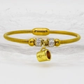 Detail of gold snake chain bracelet featuring a coffee cup charm with crystal spacers - 16cm / Coffee Cup Style