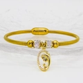 Gold snake chain bracelet with religious virgin mary pendant and sparkling crystals - White Stone Virgin Mary Style (A342) / 16cm