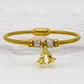 Detail of gold snake chain bracelet featuring magnetic clasp and diamond-studded bells - 16cm / Double Bell Style