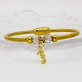 Close-up of golden seahorse pendant bracelet with shimmering rhinestones and snake chain - Lively Seahorse Style (A255)