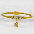 Gold-plated magnetic bangle with sparkling crystal flower pendant on glass plate - 16cm / Four-leaf Clover Style (A375)