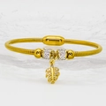 Gold snake chain bracelet with magnetic clasp, pavé crystal beads and hollow leaf pendant - 16cm / Hollow Leaf Style (A376)