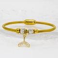 Golden snake chain bracelet with a sparkling crystal dolphin tail pendant and magnetic clasp - Pave Fish Tail Style (A244)