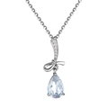 Elegante collana a fiocco con piccoli diamanti e ciondolo in zircone a forma di pera - Argento Con Pietra Principale Trasparente / Argento