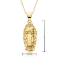 Golden Virgin Mary pendant necklace in 18k copper with 37mm by 15mm dimensions - Oval Ray Virgin of Guadalupe (C497)