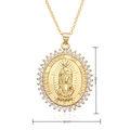 Collier médaille Vierge de Guadalupe dorée avec zircons, plaqué 18k, pendentif 30x26mm - Vierge Marie Ovale Large Strass Blanc (F021)