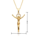 Religious 18k gold plated crucifix pendant necklace with zircon halo on white background - Zircon Jesus Crucifix (C498)